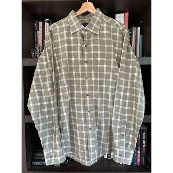 🐿️ Stantt Dusty Sage Windowpane Check Flannel Button Front Men’s Size Large - Picture 1 of 6